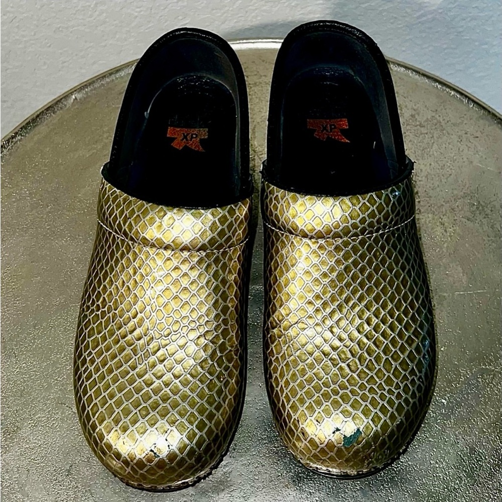 Dansko Gold Snakeskin Pattern Mules